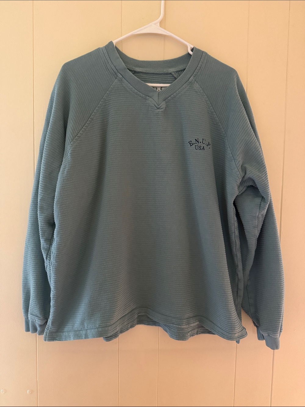 E.N.U.F 80s Teal Waffle-Knit Crewneck Sweater